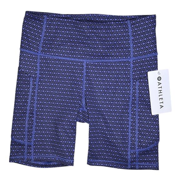 Athleta Ultimate Stash Monogram Shorts Womens Medium Purple Pocket 7 Inch NWT - Picture 1 of 10